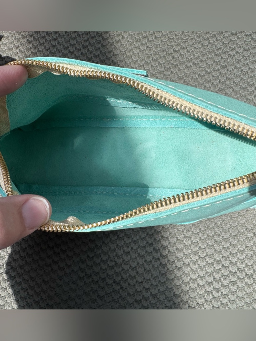 Portland Leather Mint Green Leather Zip Cosmetic Pouch - Picture 3 of 5